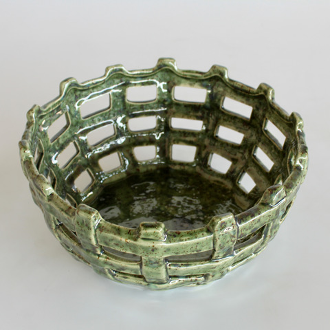 Dark Green Ceramic Weave Bowl